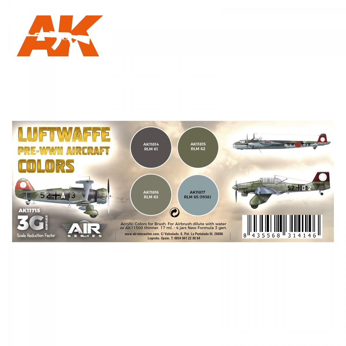 AK Interactive AK11715 LUFTWAFFE PRE-WWII AIRCRAFT COLORS 4x17 ml – imagen 2