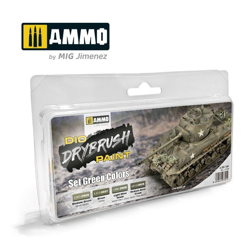 Ammo of Mig 7301 DRYBRUSH SET GREEN COLORS 4x40ml
