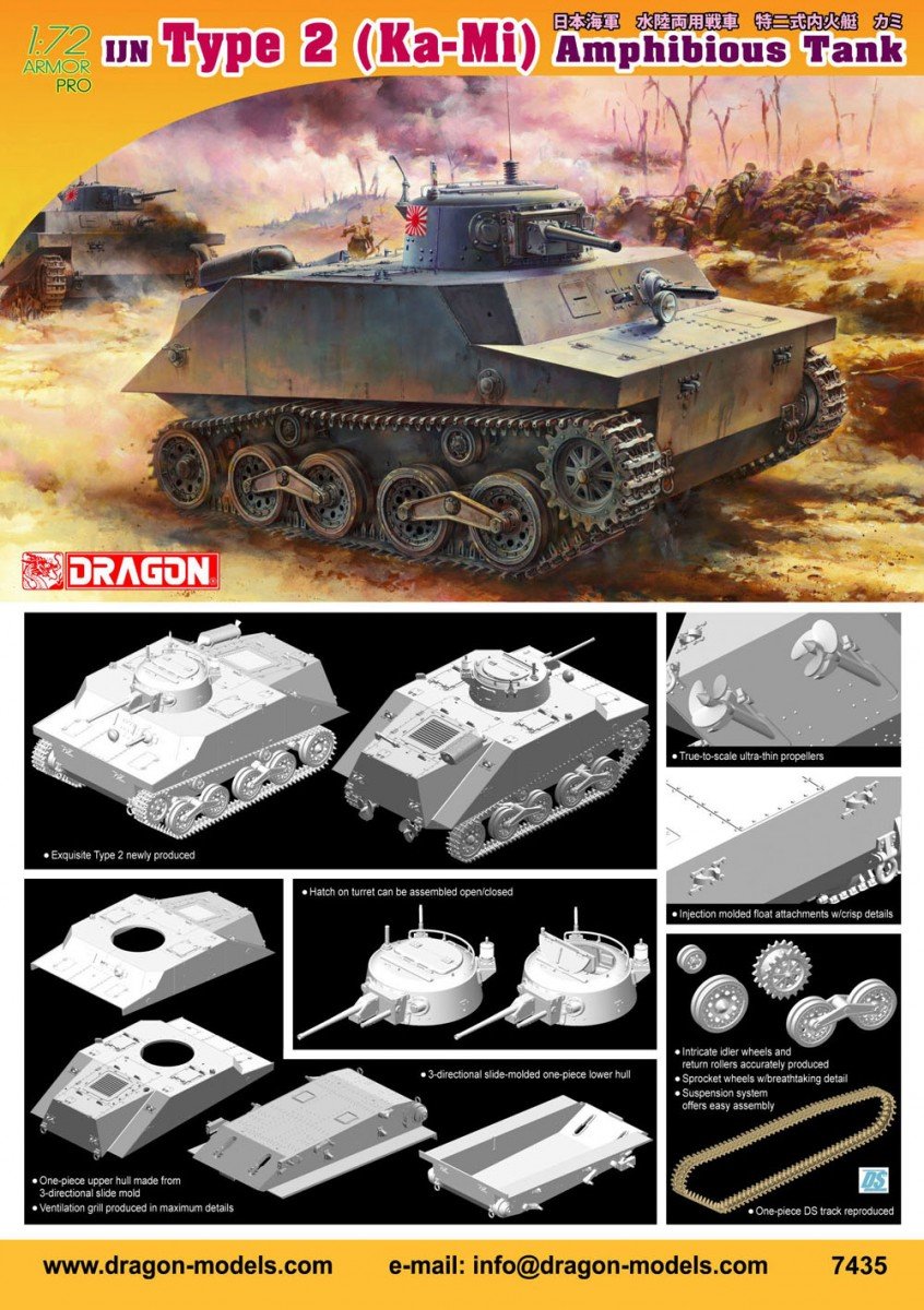 Dragon 7435 Japanese Type 2 (Ka-Mi) Amphibious Tank 1/72 – imagen 2