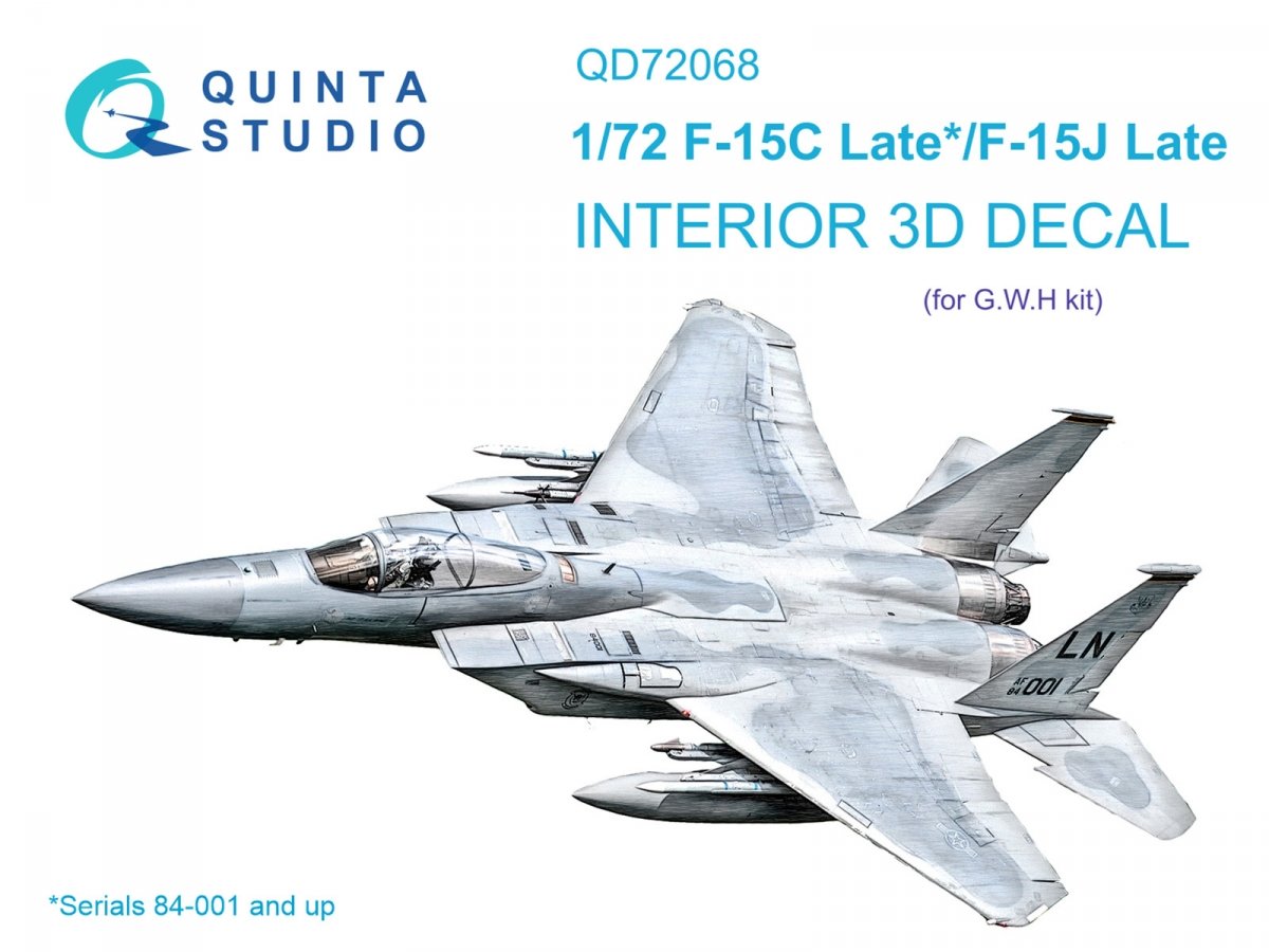 Quinta Studio QD72068 F-15C Late/F-15J Late 3D-Printed &amp;amp; coloured Interior on decal paper (GWH) 1/72
