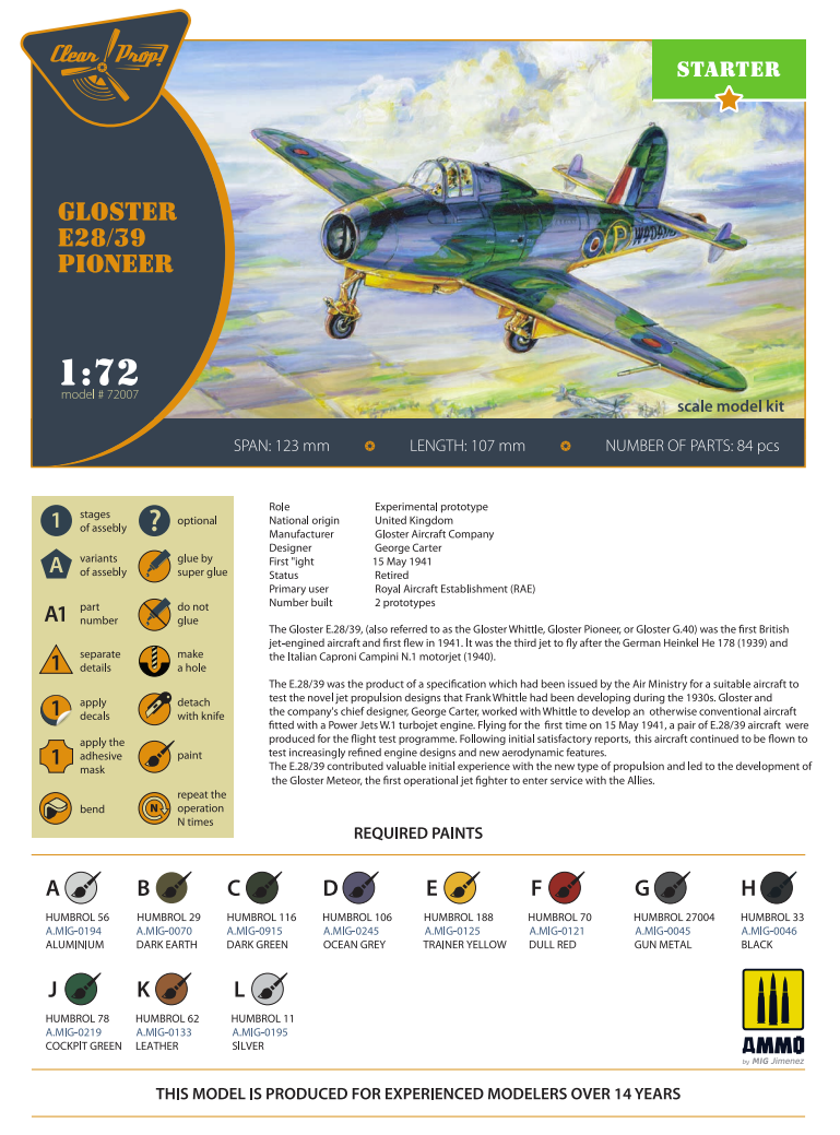 Clear Prop! CP72007 GLOSTER E28/39 PIONEER STARTER KIT 1/72 – image 2