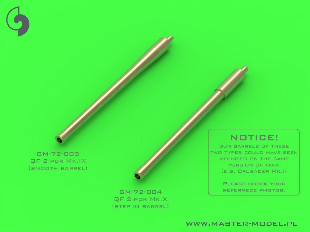 Master GM-72-003 British QF 2-pdr (40mm) - version Mk.IX (smooth barrel) + Besa MG tips - for Crusader Mk.I/II, early Valentine, Matilda II, and other AFV 1/72 – imagen 2