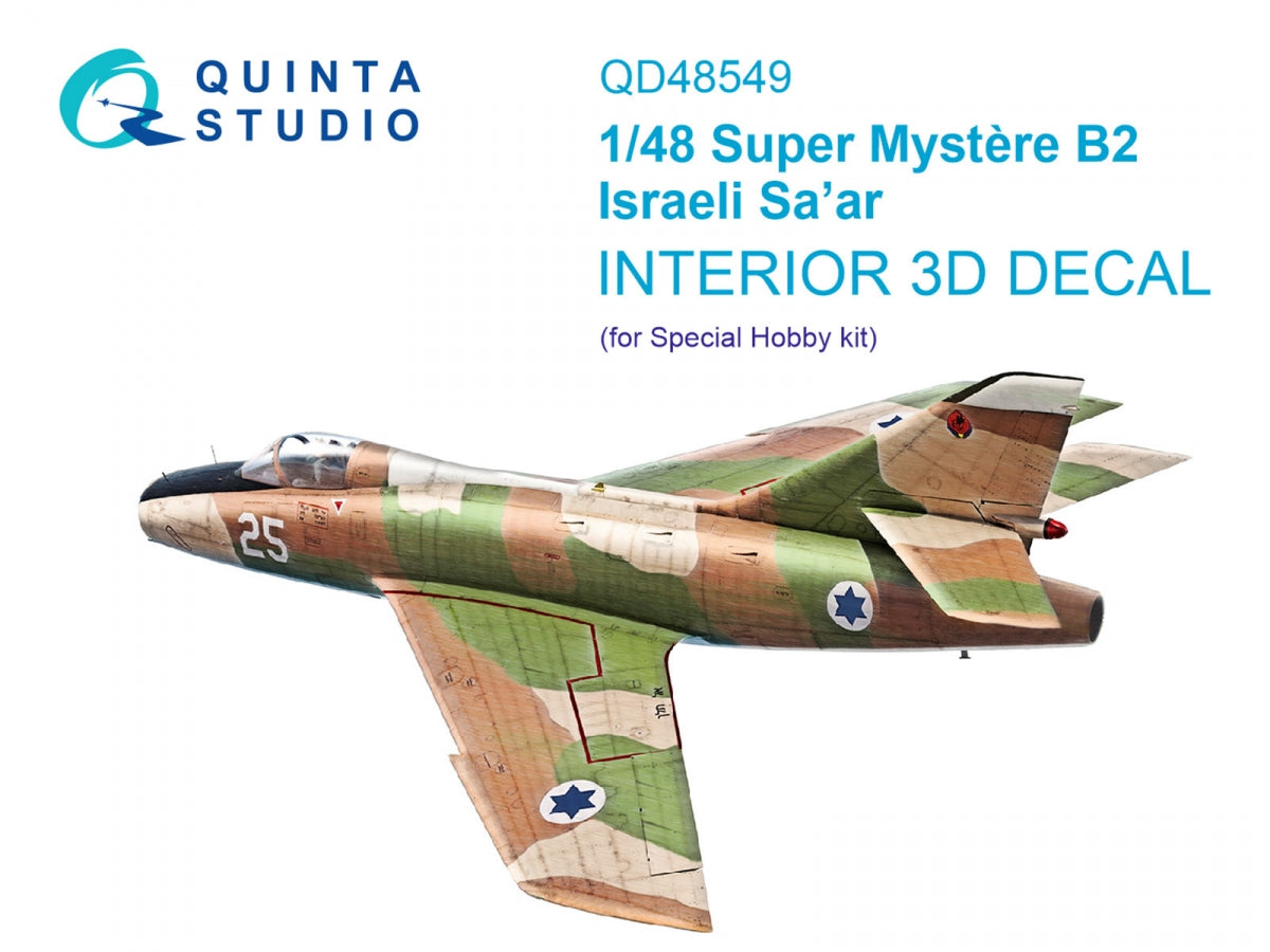 Quinta Studio QD48549 Super Mystere B2 Israeli Sa’ar 3D-Printed &amp;amp; coloured Interior on decal paper (Special Hobby) 1/48