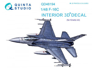 Quinta Studio QD48194 F-16С 3D-Printed &amp;amp; coloured Interior on decal paper (for Kinetic kit) 1/48