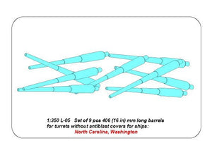 Aber 350L-05 Set of 9pcs 406mm long barrels for US ships for turrets without antiblast covers: North Carolina, Washington 1/350 – imagen 6
