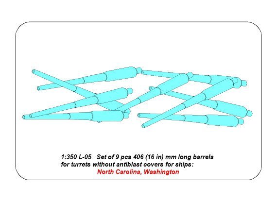 Aber 350L-05 Set of 9pcs 406mm long barrels for US ships for turrets without antiblast covers: North Carolina, Washington 1/350 – imagen 6