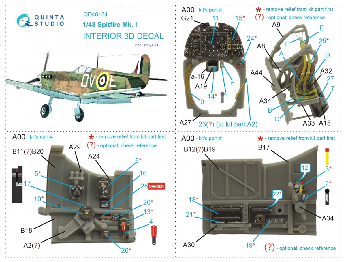 Quinta Studio QD48134 Spitfire Mk.I 3D-Printed &amp;amp; coloured Interior on decal paper (Tamiya) 1/48 – Bild 12