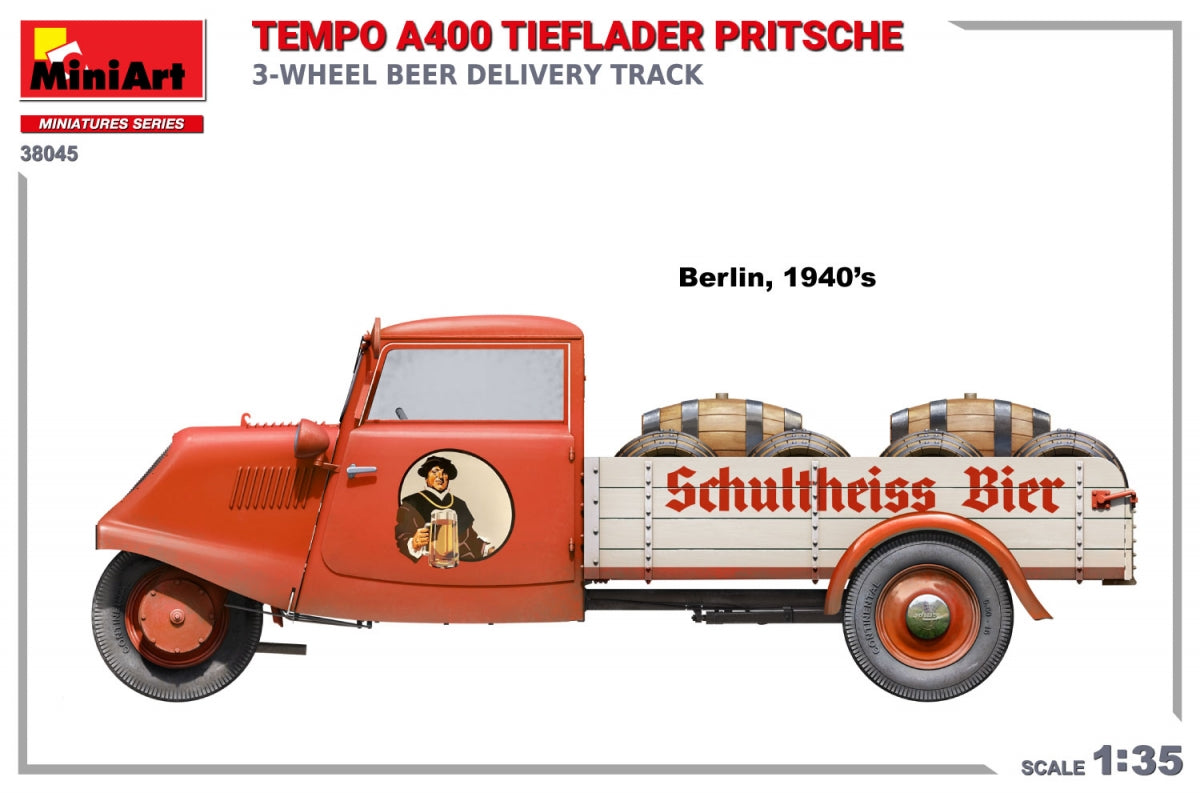 MiniArt 38045 TEMPO A400 TIEFLADER PRITSCHE 3-WHEEL BEER DELIVERY TRUCK 1/35 – Bild 5