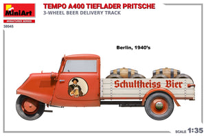 MiniArt 38045 TEMPO A400 TIEFLADER PRITSCHE 3-WHEEL BEER DELIVERY TRUCK 1/35 – Bild 5