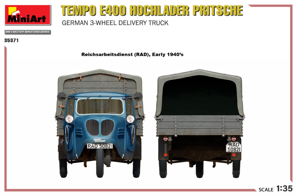 MiniArt 35371 Tempo E400 Hochlader Pritsche German 3-wheel delivery truck 1/35 – imagen 13