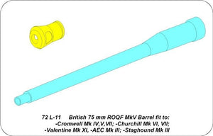 Aber 72L-11 Lufa 75mm ROQF MkV do: Cromwell Mk IV,V,VII; Churchill Mk VI, VII; Valentine Mk XI, AEC Mk III; Staghound Mk III / British 75mm ROQF MkV barrel fit to: Cromwell Mk.IV, V, VII, Churchil Mk. Vi, VII, Valentine Mk. XI, AEC Mk. III, Staghound Mk. – imagen 5