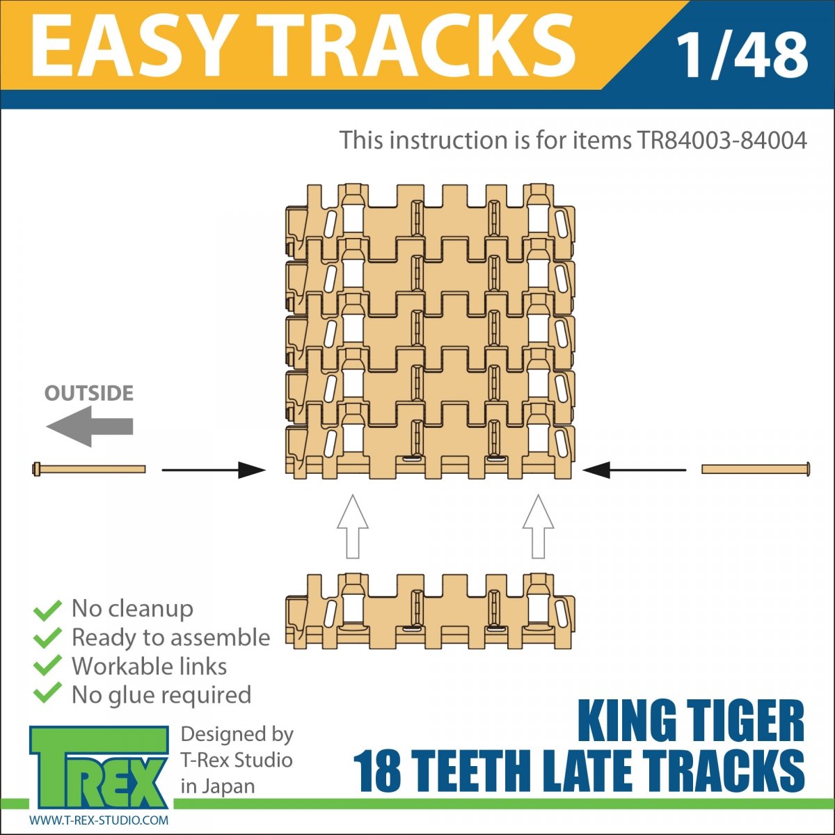 T-Rex Studio TR84003 King Tiger Late 18 Teeth Tracks w/Sprockets 1/48 – Bild 5