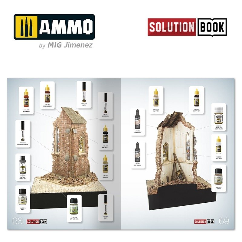 AMMO of Mig Jimenez 6510 How to Paint Brick Buildings. Colors &amp;amp; Weathering System Solution Book (Multilingual) – image 7