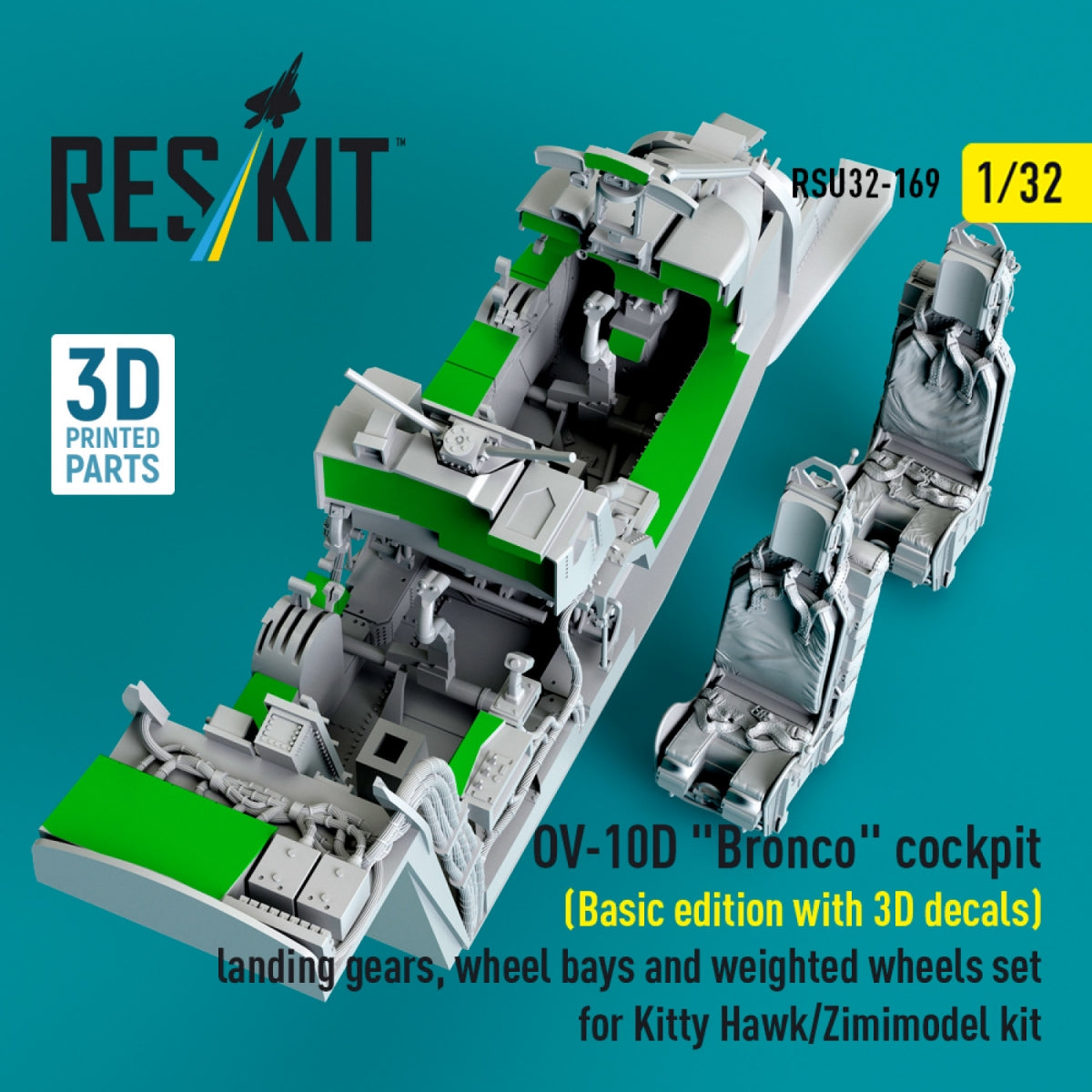 RESKIT RSU32-0169 OV-10D &amp;quot;Bronco&amp;quot; cockpit (Basic edition with 3D decals) landing gears, wheel bays and weighted wheels set for Kitty Hawk/Zimimodel kit (3D Printed) 1/32 – image 4