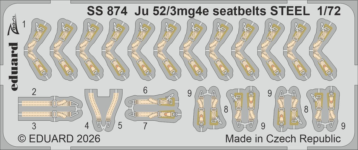 Eduard SS874 Junkers Ju 52/3mg4e - Steel Seatbelts Zoom Set for AIRFIX 1/72