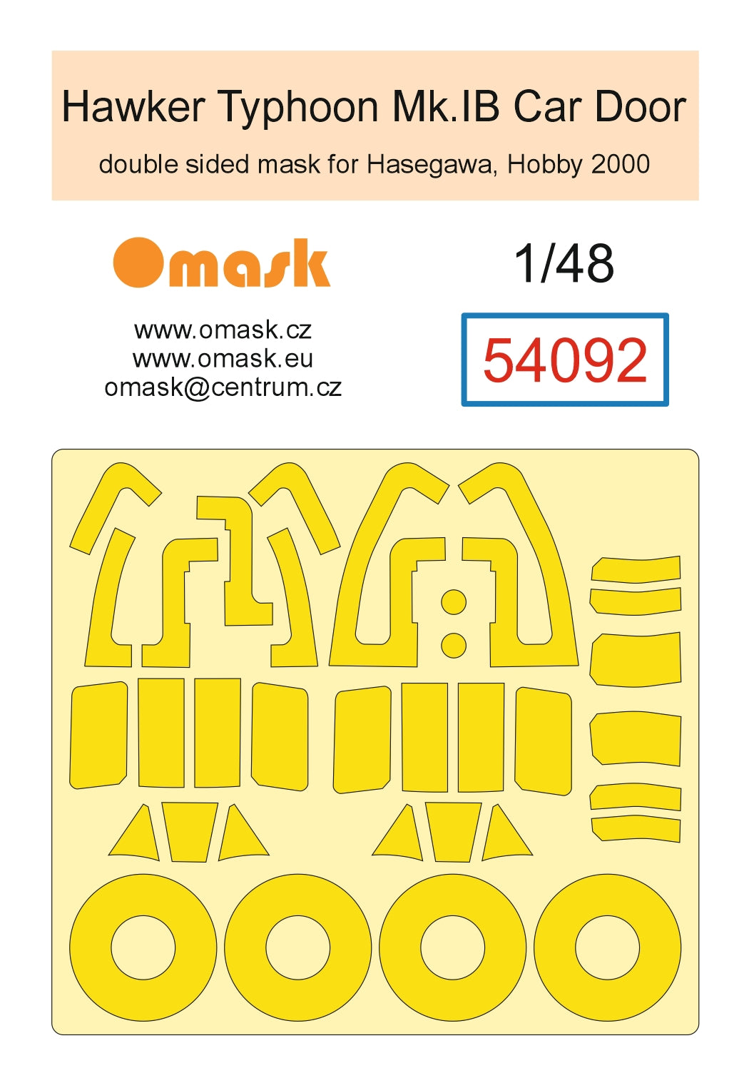 Omask 54092 1/48 Hawker Typhoon Mk. I Car Door Double Sided Mask (for Hasegawa / Hobby 2000) 1/48